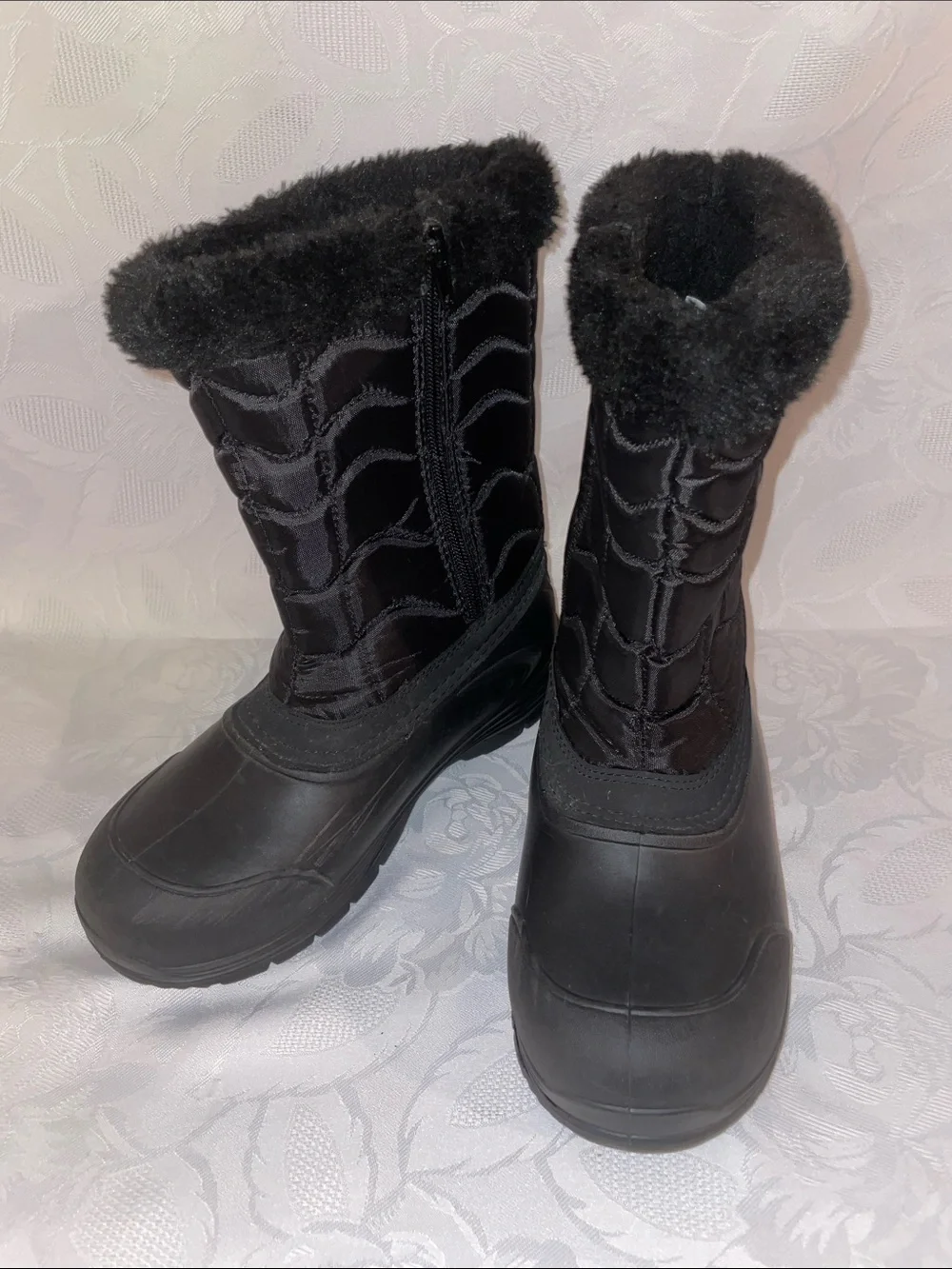 Black Insulated Winter Snow Boots with Faux Fur Trim